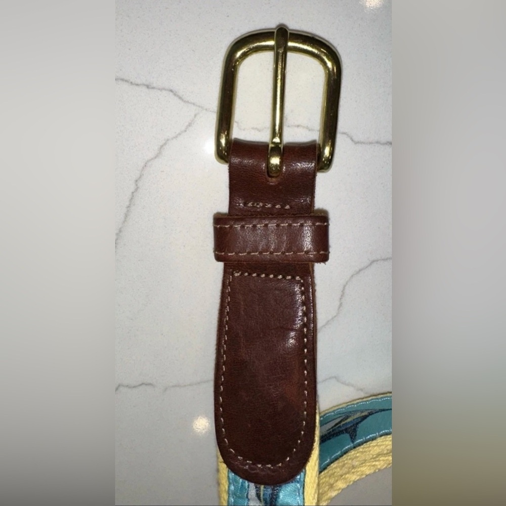 Preston Boys Size 36 Leather Marlin Belt Fish Made New England USA Beach Preppy - Picture 5 of 10